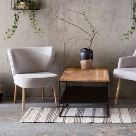 Stolik kawowy stalowy LOFT Z DĘBOWYM BLATEM