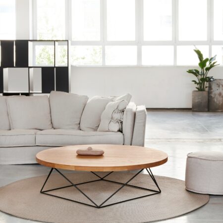 Ręcznie robiony stolik kawowy dębowy Stockholm Round - styl loftowy