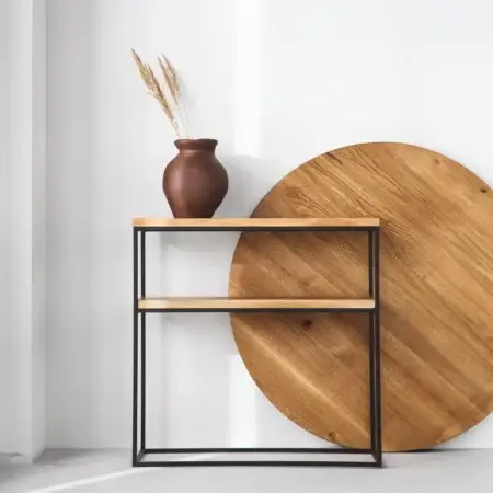Konsola dębowa HELSINKI Z DREWNIANĄ PÓŁKĄ